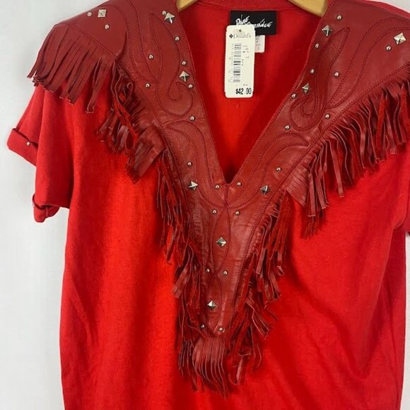 Rare Xperiance Red Faux Leather Studded Fringe Top NWT Women's Small. - Picture 5 of 15